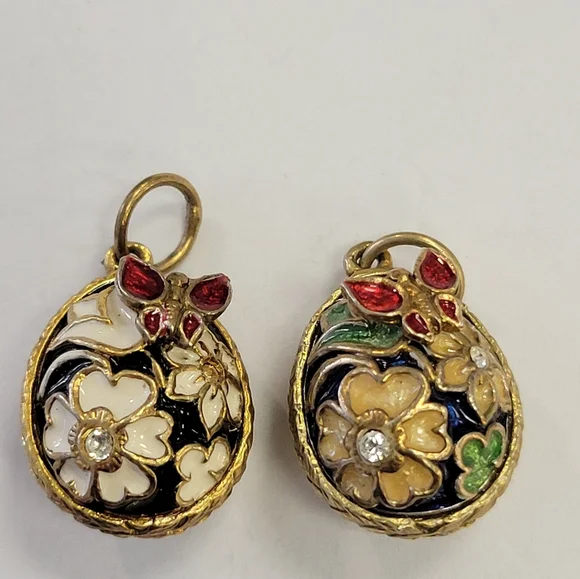 Two Floral Enamel Egg Charm Pendants - Picture 2 of 11